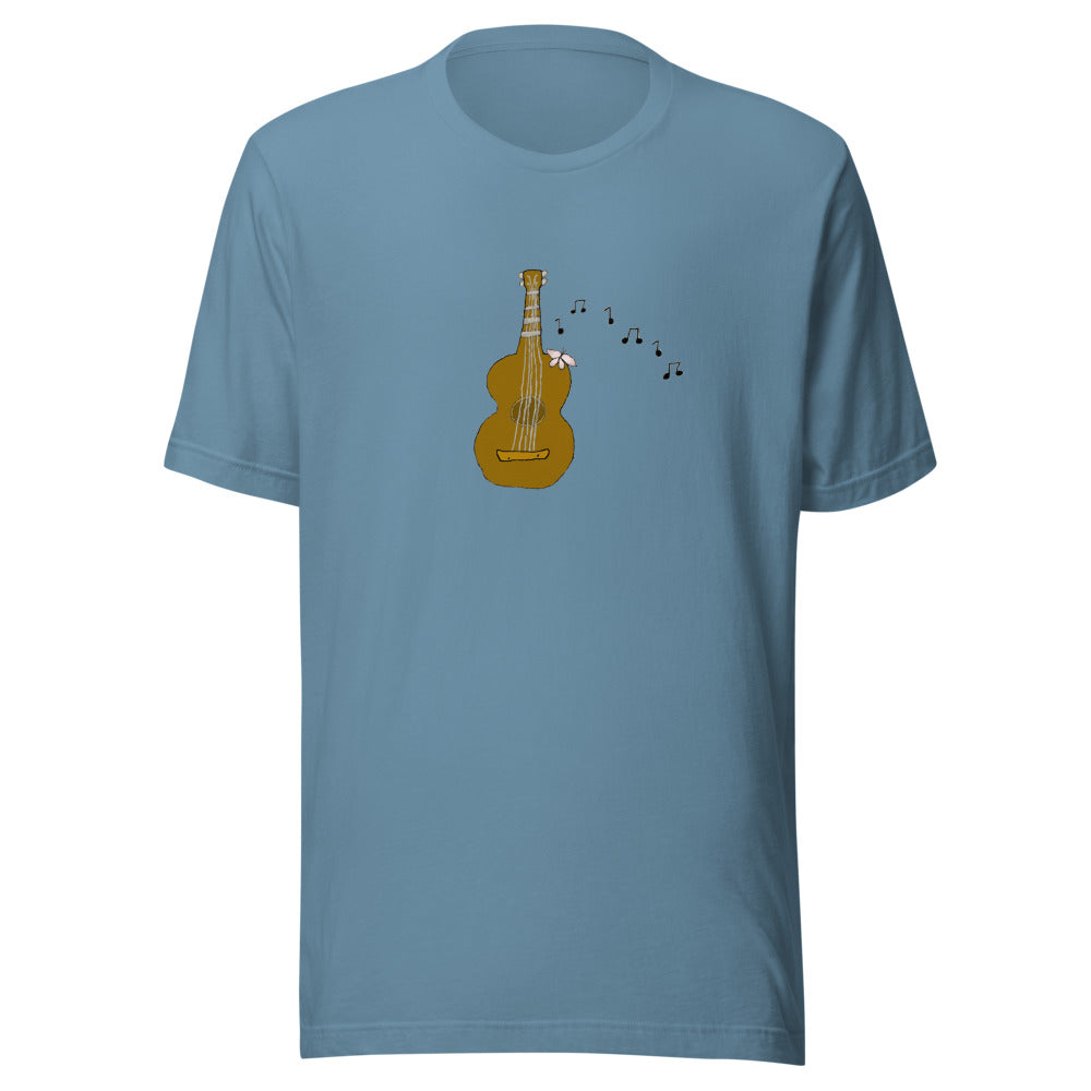 White Butterfly Tee - Steel Blue