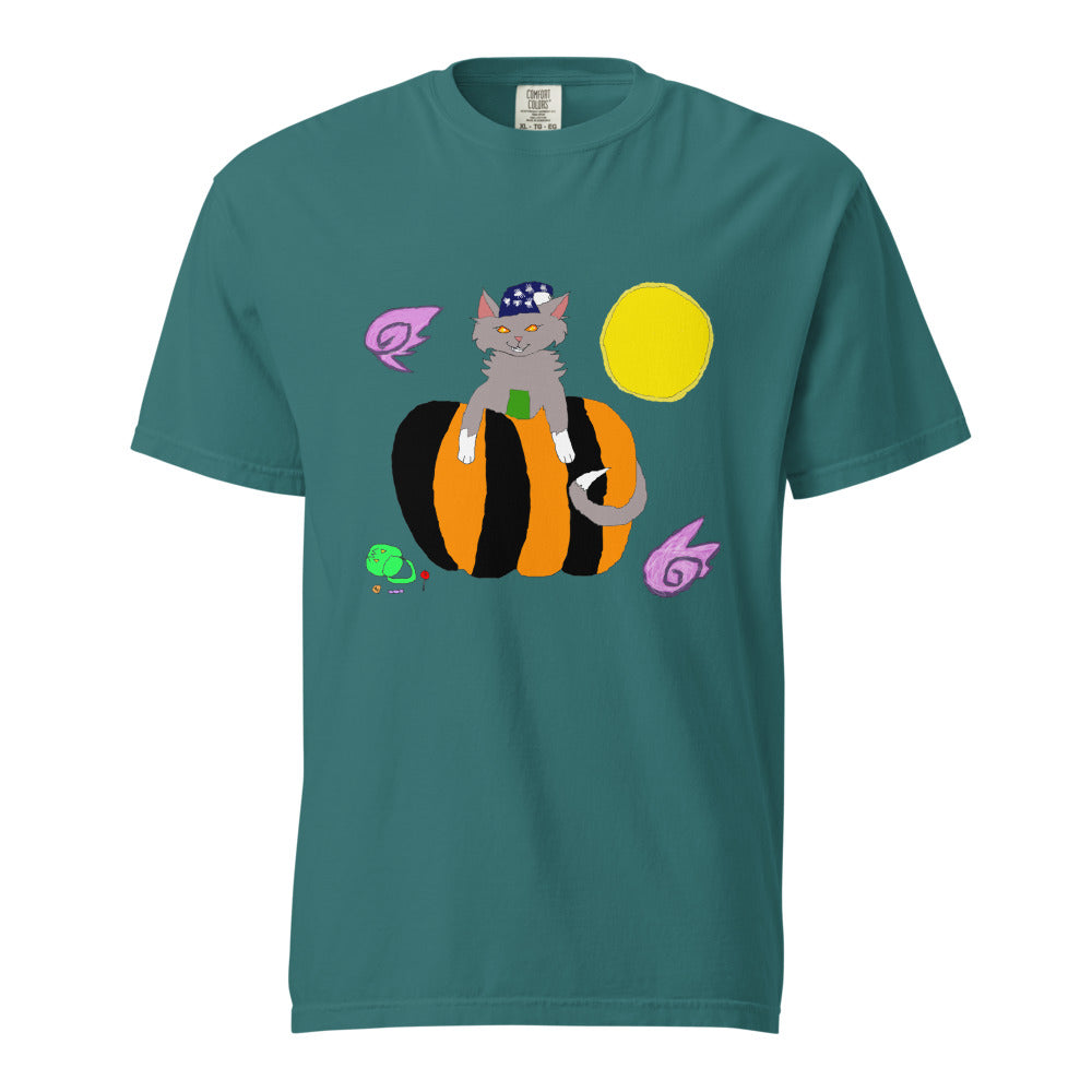 Halloween Pumpkin Cat Tee - Emerald