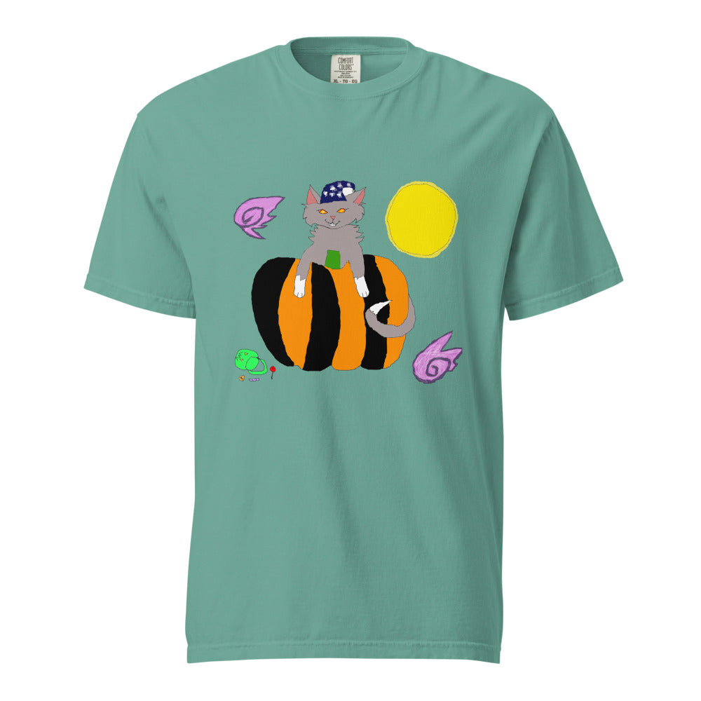 Halloween Pumpkin Cat Tee - Seafoam