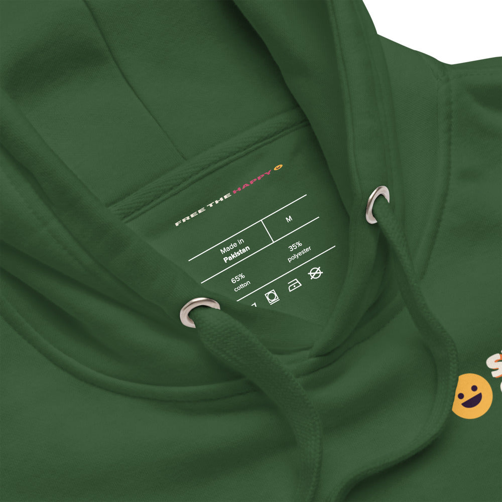 Send It Gently Hoodie in Forest Green, inside label and chest detail