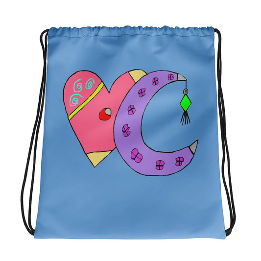 Heart and Moon Drawstring Bag
