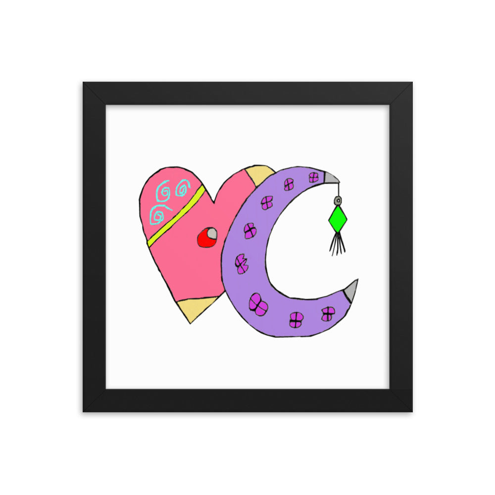 Heart and Moon Framed Poster