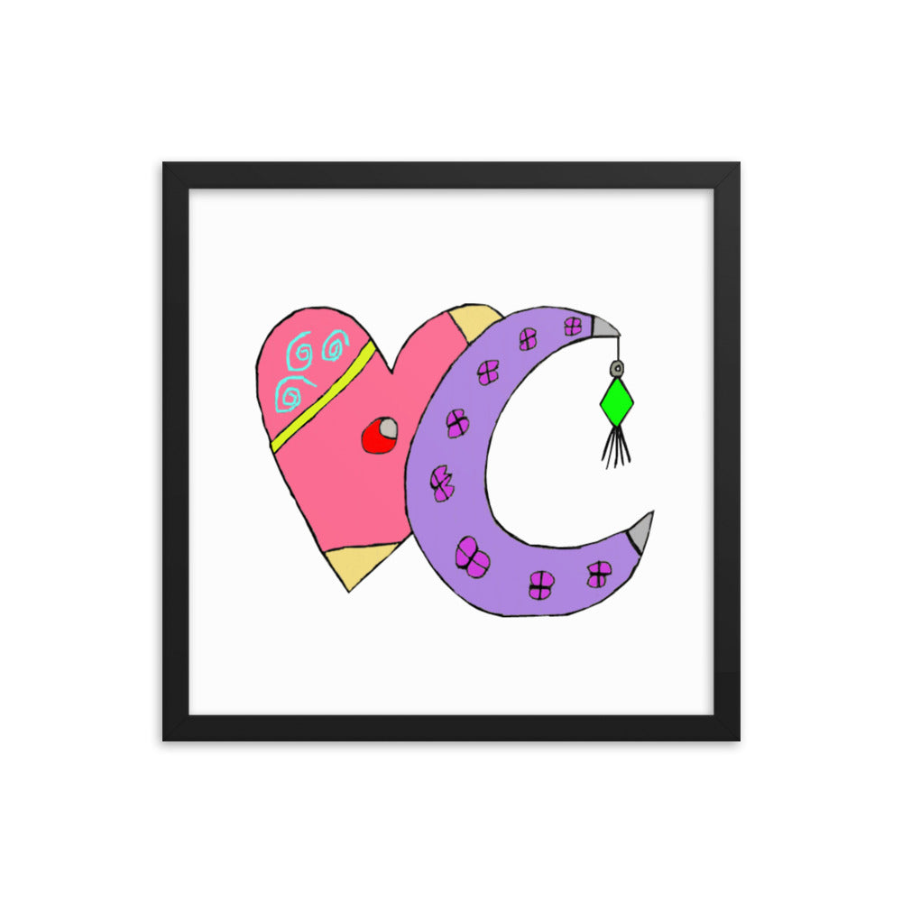 Heart and Moon Framed Poster
